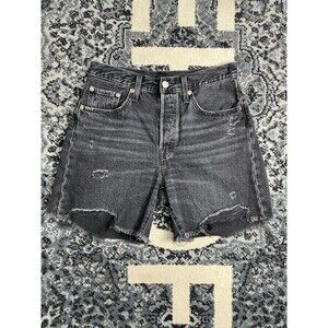 Levi's 501 Womens Shorts Black Distressed Denim High Rise Frayed Hem Size 27
